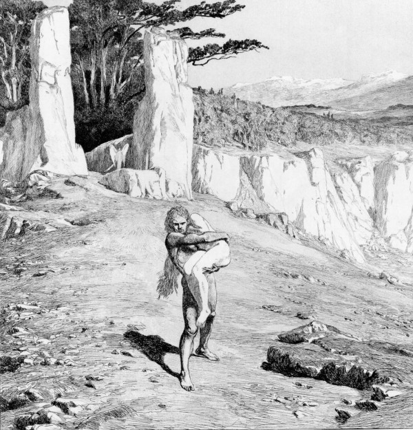 A man saving a woman by Max Klinger